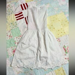 Vintage 1960s Cotton Eyelet Lace Hem Dress